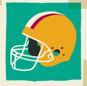 An illustration of a yellow helmet against a green background