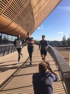 A photo of people running