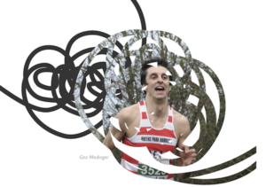 A photo of a man with an abstract swirly background