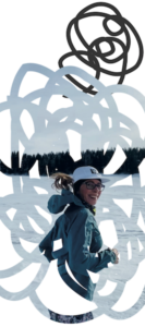 A photo of a woman with an abstract swirly background