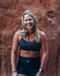 A photo of a woman in running attire