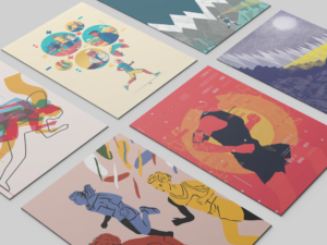 A photograph of some postcards