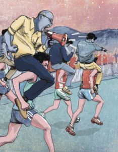 An illustration of the the Hakone Ekiden race