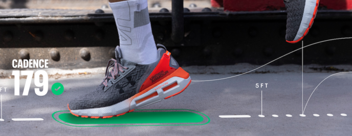 A photograph of Under Armour shoes demonstrating a 179 cadence